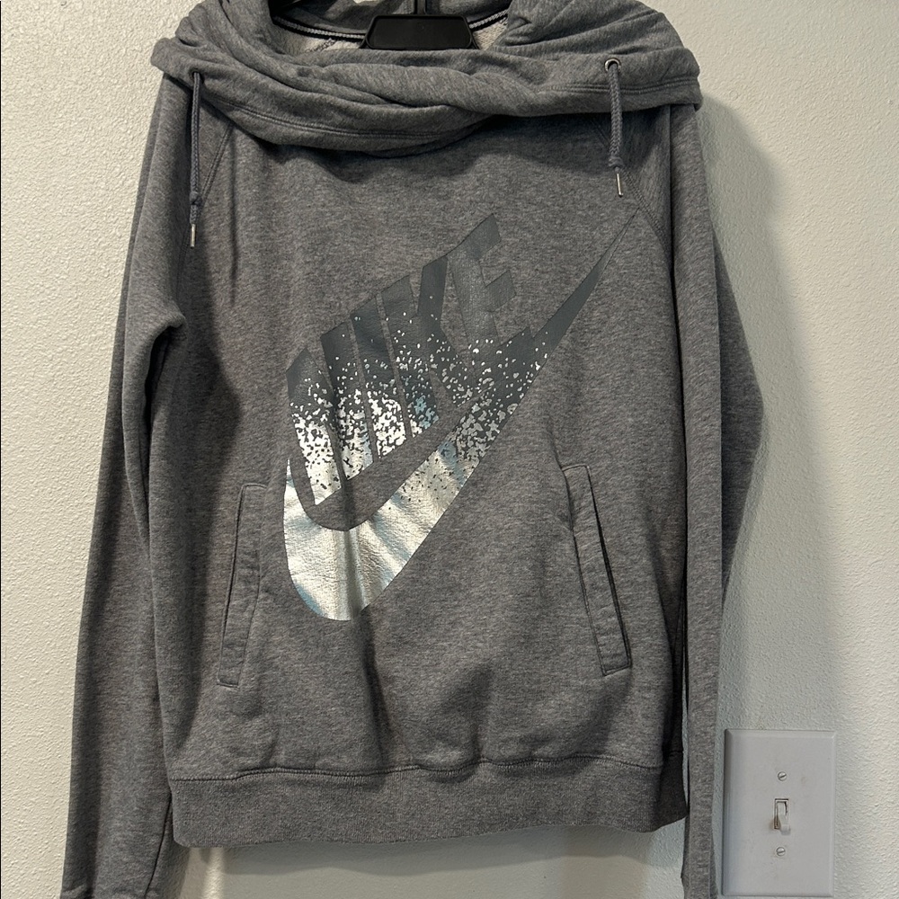 Nike Heather Gray Hoodie with Metallic Logo
